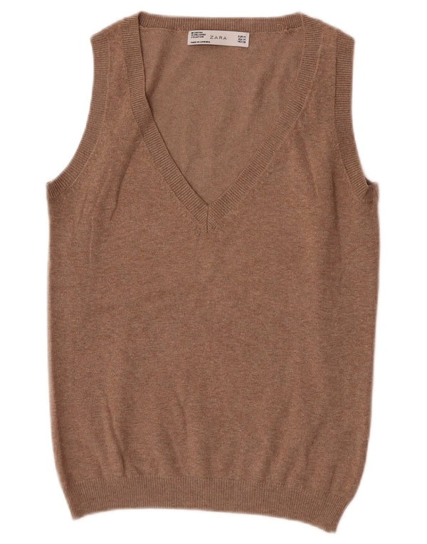 Zara Womens Vest Tank Top UK 12 Coton moucheté marron moyen