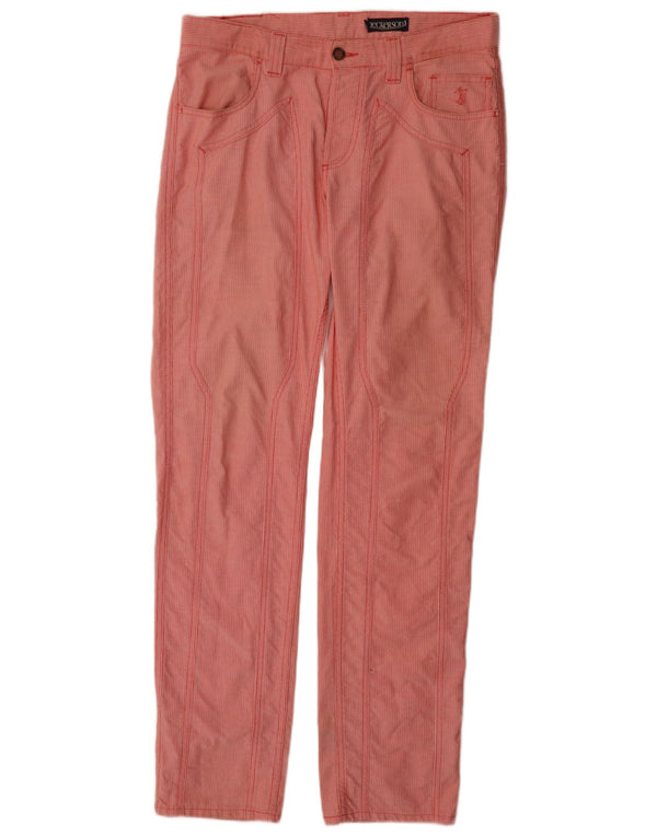 Jeckerson Pantalon décontracté droit pour femme W33 L34 Rouge en coton à fines rayures