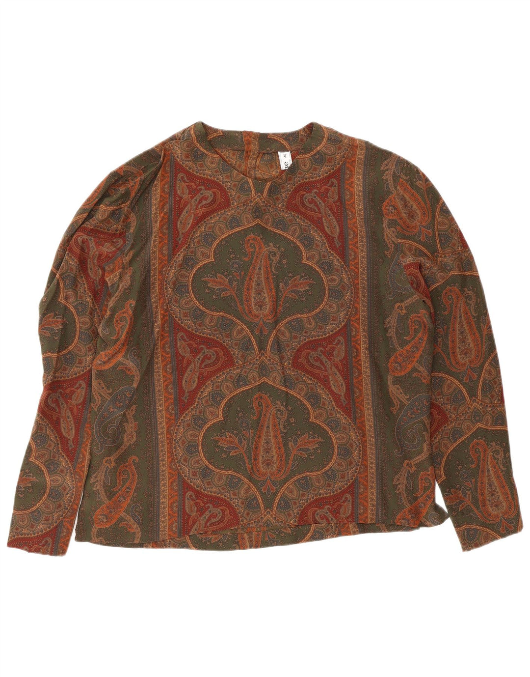 Blouse Femme Vintage Top IT 46 Grande Soie Paisley Grise