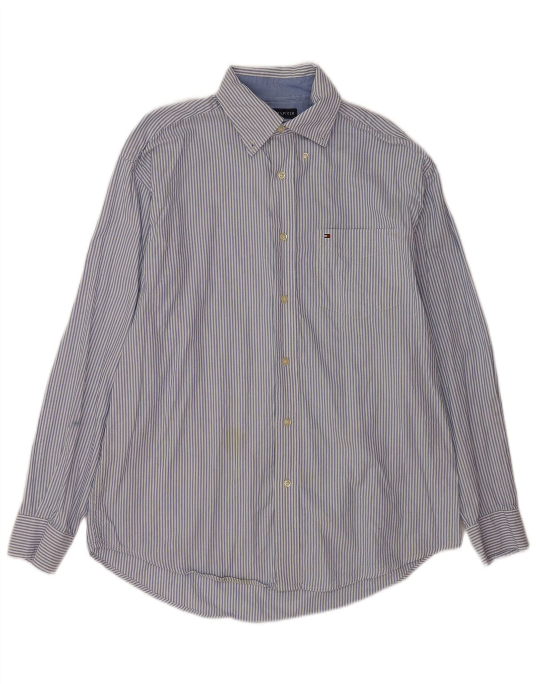 Tommy Hilfiger Chemise Homme Bleu Moyen En Coton À Fines Rayures