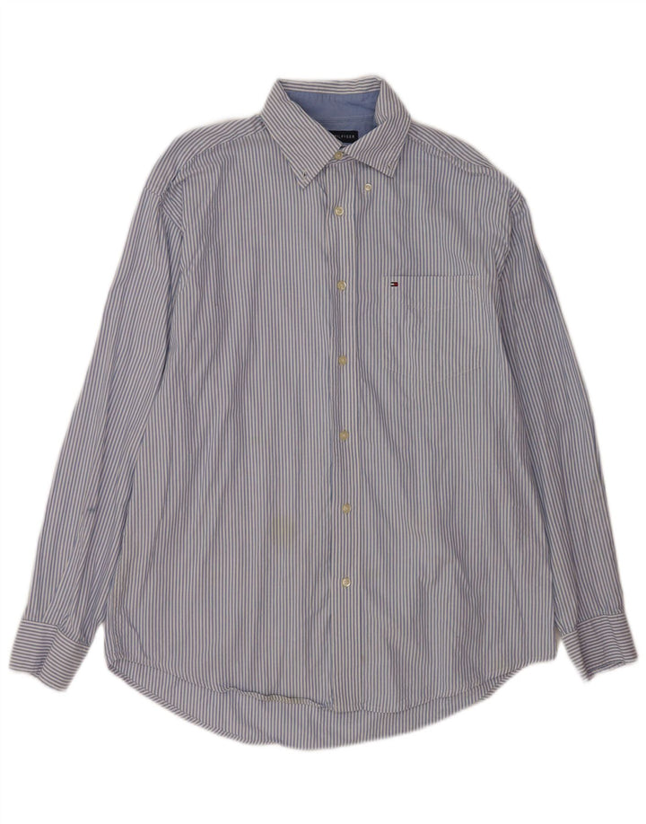 Tommy Hilfiger Chemise Homme Bleu Moyen En Coton À Fines Rayures