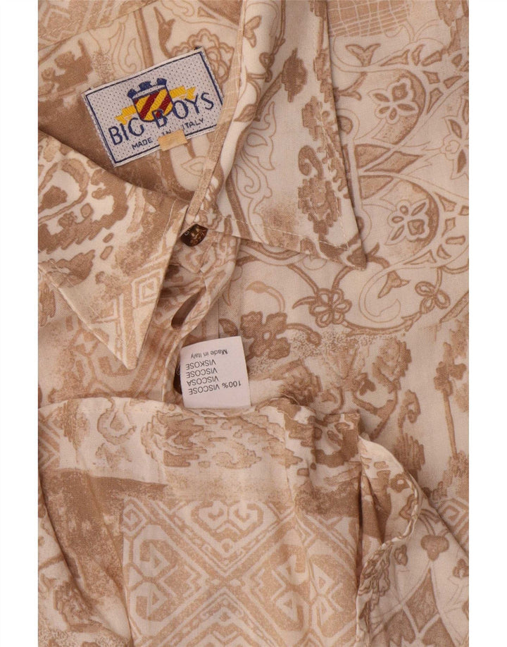 Chemise à manches courtes vintage pour homme en viscose florale marron moyen