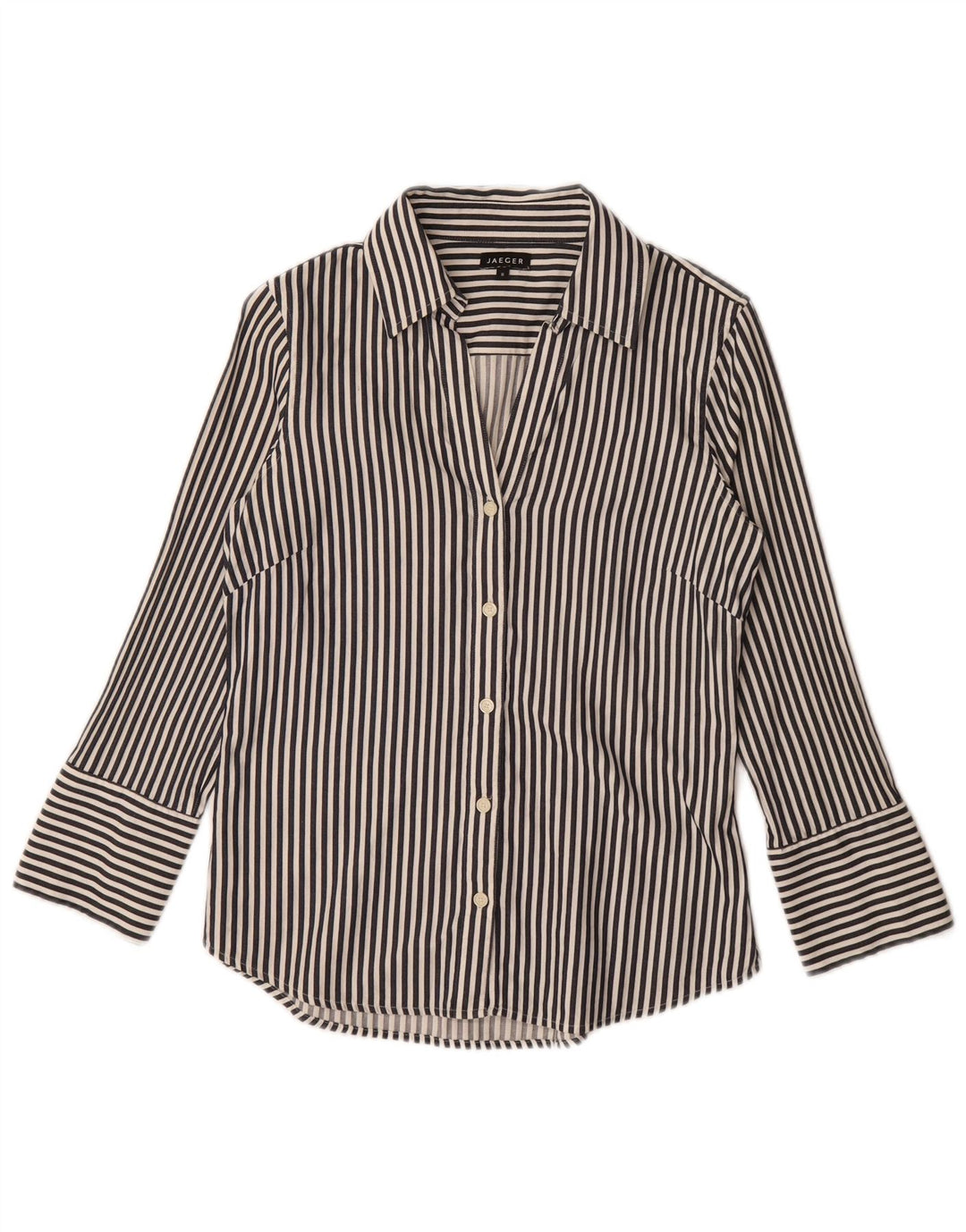 JAEGER Womens Shirt UK 8 Small Blue Pinstripe Cotton