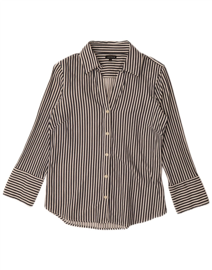 JAEGER Womens Shirt UK 8 Small Blue Pinstripe Cotton