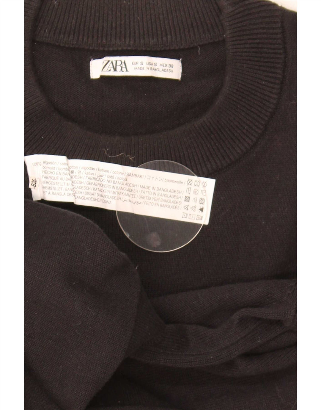 Zara Pull à col rond pour homme Petit coton noir