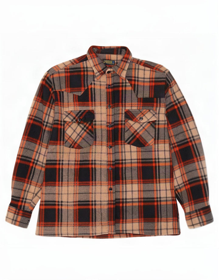 Chemise polaire homme vintage polyester à carreaux marron moyen