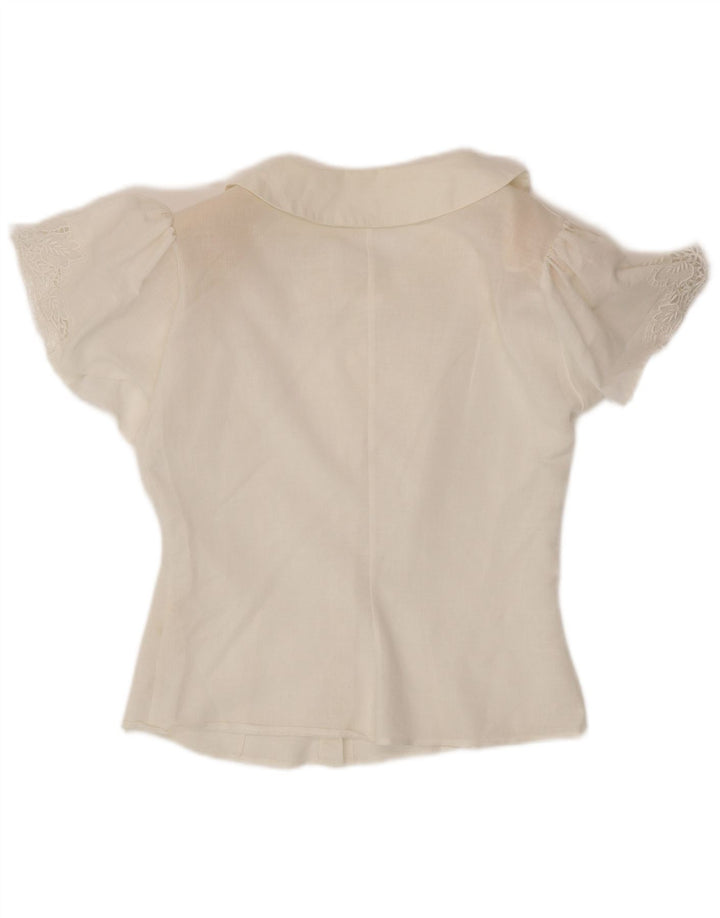 VINTAGE Femme Chemise à manches courtes Blouse UK 12 Coton Blanc Moyen