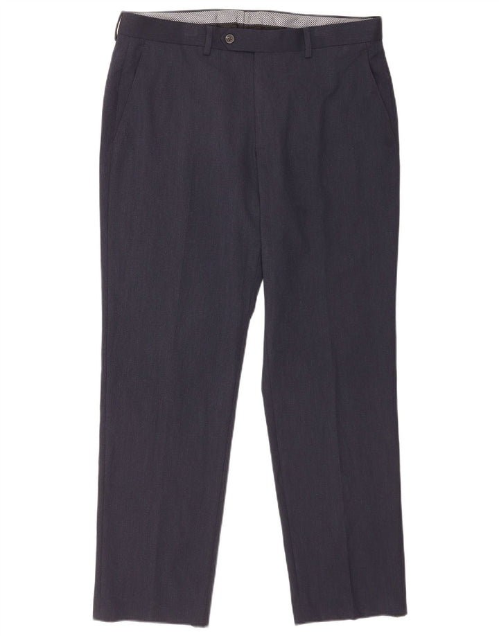Chaps Pantalon de Costume Droit Homme Coupe Regular W34 L30 Bleu Marine Polyester