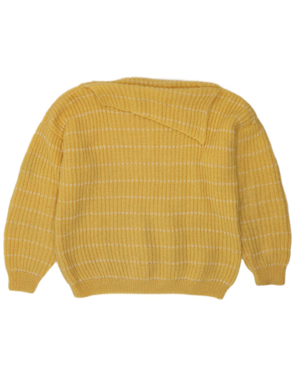 vintage Womens Roll Neck Jumper Sweater UK 16 Grand Jaune Rayé