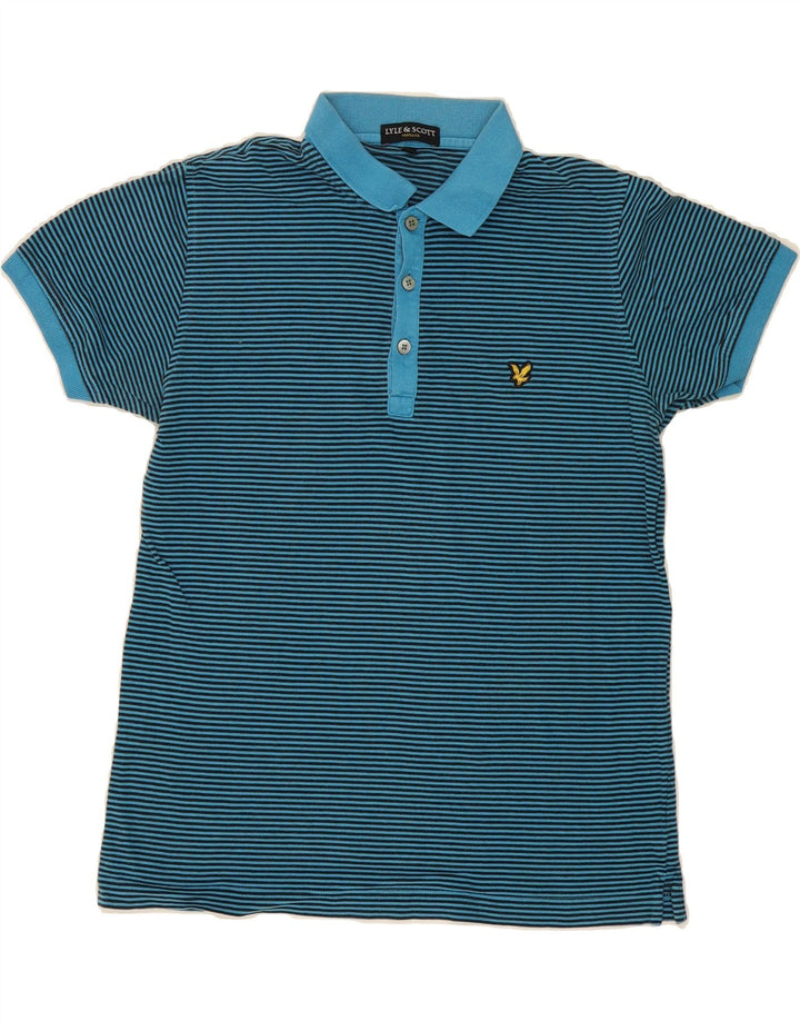 LYLE & SCOTT Mens Polo Shirt Medium Green Striped Cotton Vintage Lyle & Scott and Second-Hand Lyle & Scott from Messina Hembry 