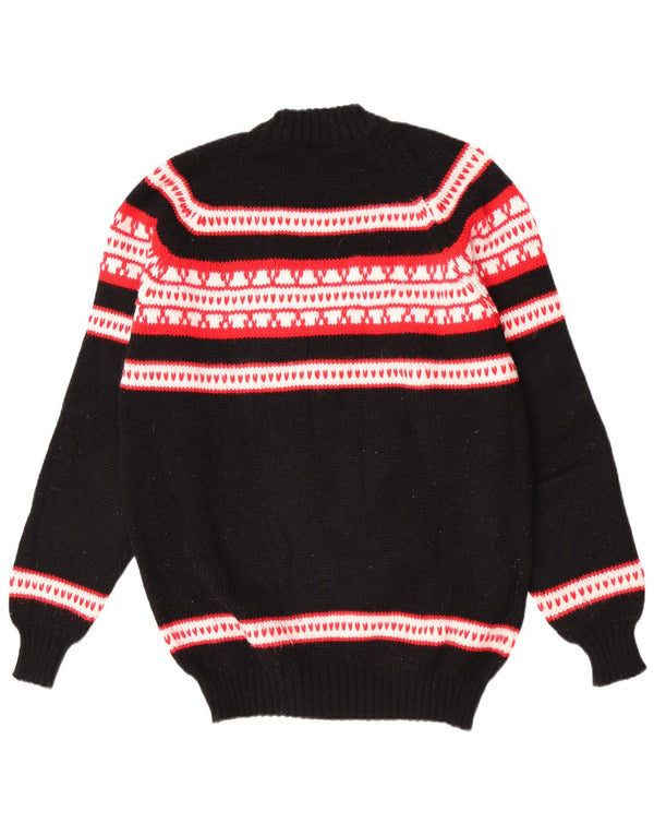 vintage Mens Crew Neck Jumper Pull Moyen Noir Fair Isle