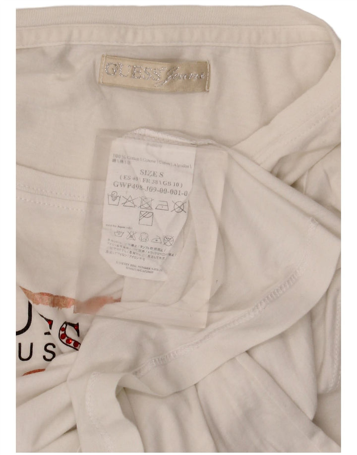 Guess Haut graphique à manches longues pour femme UK 10 Petit coton blanc
