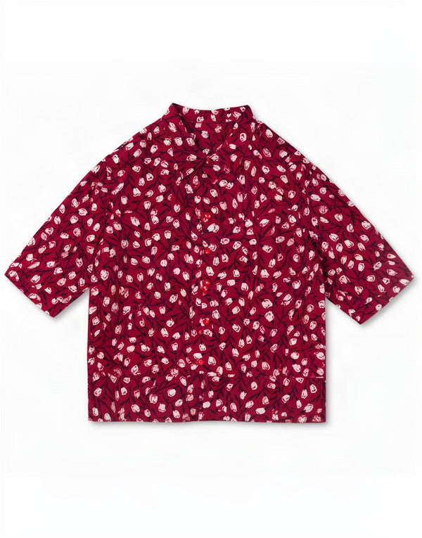 vintage Femmes Chemise à manches courtes Blouse UK 20 2XL Rouge Floral