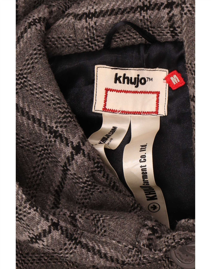 KHUJO Manteau à capuche pour femme UK 42 en laine à carreaux gris moyen