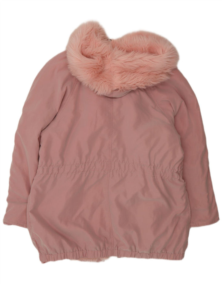 VINTAGE Femmes Manteau coupe-vent à capuche UK 14 Grand Polyester Rose