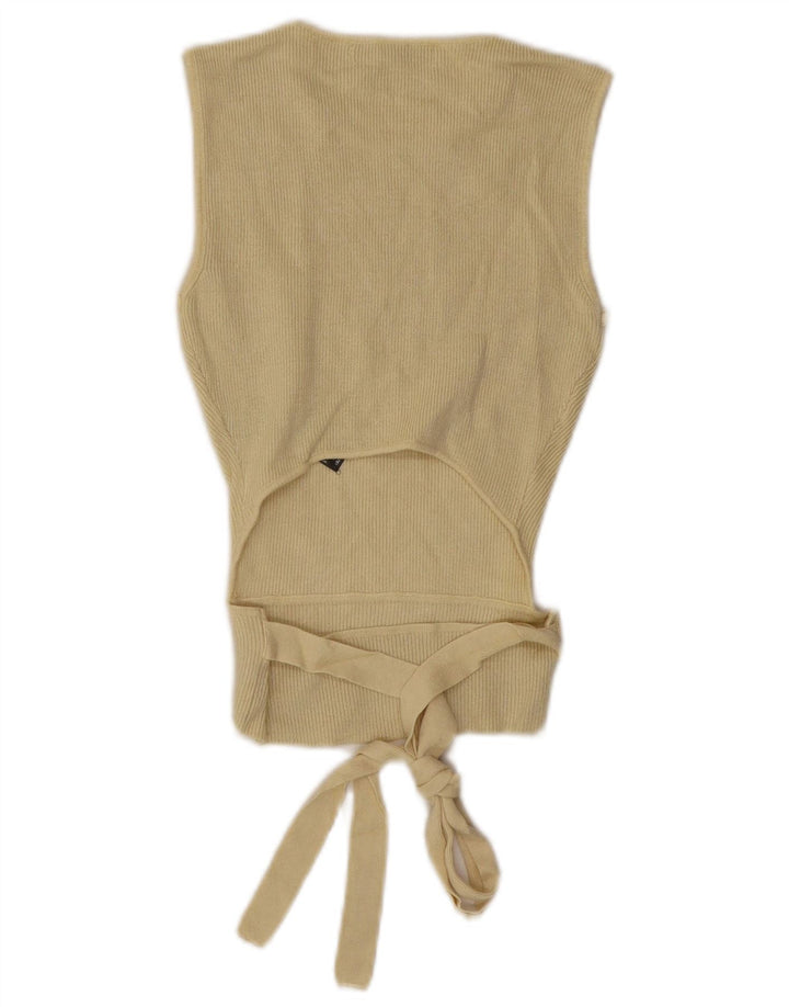 ZARA Femme Crop Vest Débardeur UK 12 Medium Jaune Viscose