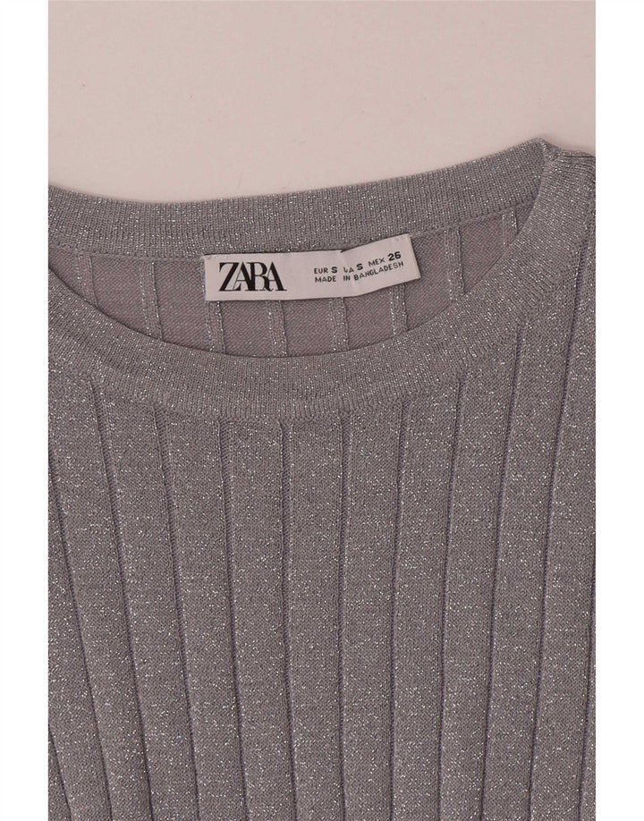 Zara Womens Blouse Top UK 8 Small Argent Moucheté