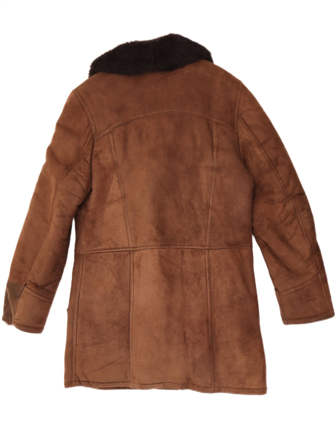 vintage Mens Shearling Overcoat UK 38 Cuir Colorblock Brun Moyen