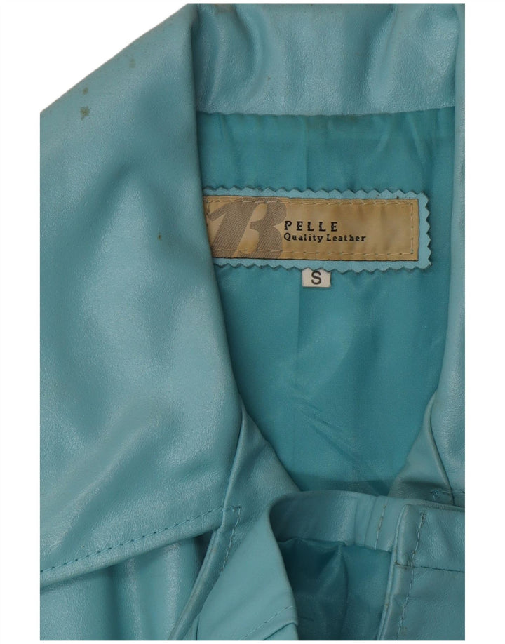 VINTAGE Veste en cuir femme UK 10 Petit cuir bleu