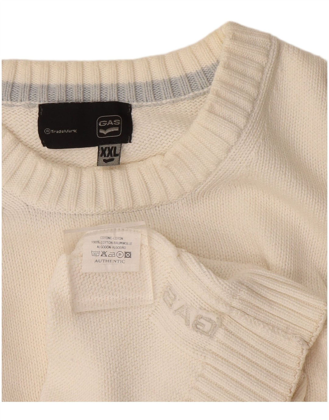 Gas Pull à col rond pour homme 2XL en coton blanc