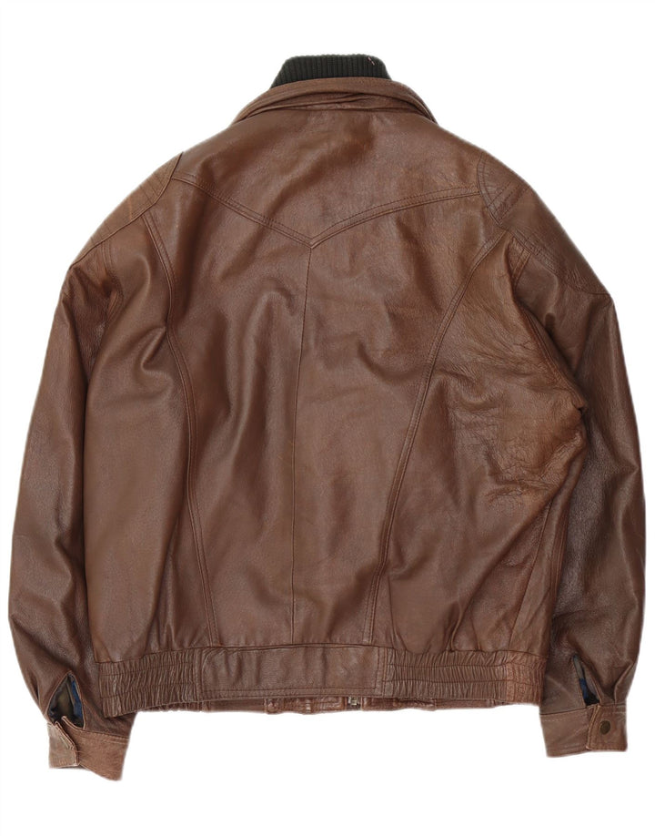 VINTAGE Veste en cuir coupe ample pour homme UK 34 XS Cuir marron