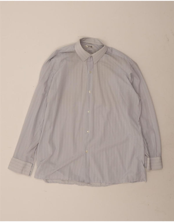 vintage Chemise Homme Taille 42 Grand Polyamide Rayé Bleu