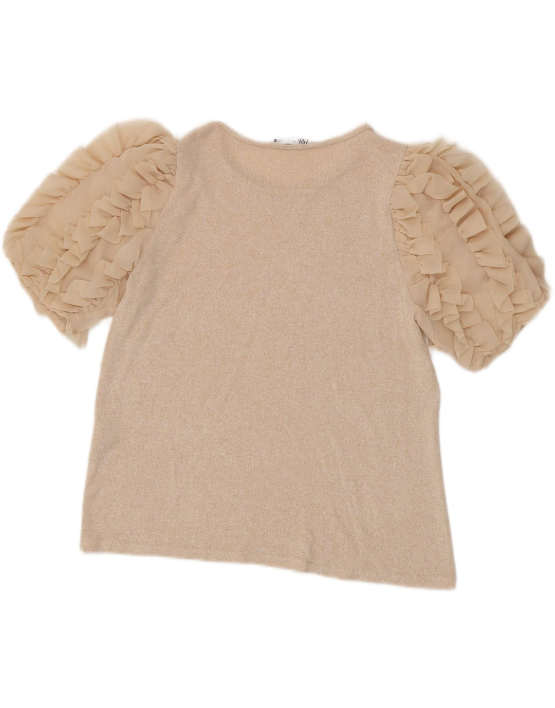 Zara Femme Chemisier Top UK 14 Large Beige Viscose