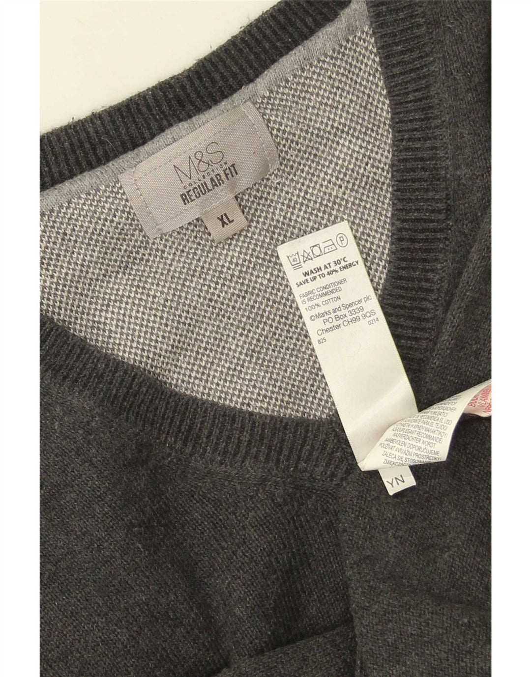 Marks & Spencer Pull coupe classique à col en V pour homme XL Gris Coton