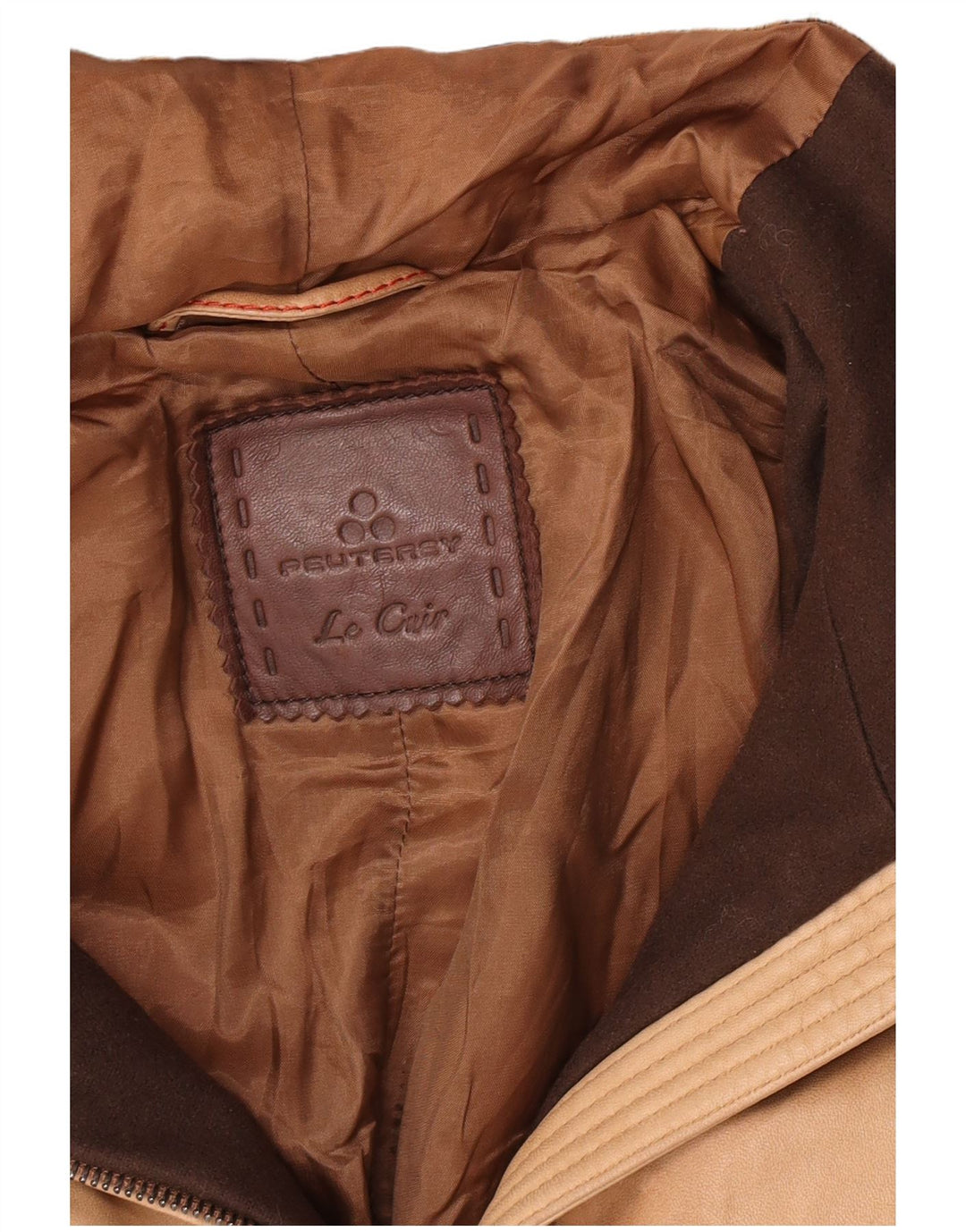 PEUTEREY Veste en cuir rembourrée à capuche pour femme UK 10 Petit cuir marron