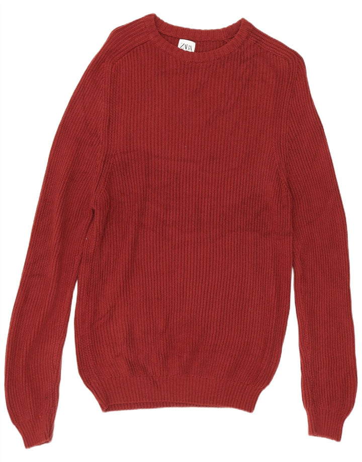 Zara Pull à col bateau pour homme en coton bordeaux moyen