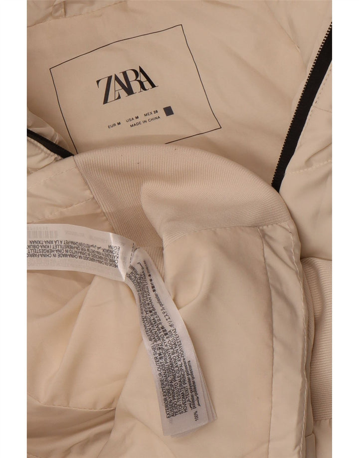 Zara Gilet rembourré à capuche pour femme UK 12 Medium Blanc Polyester
