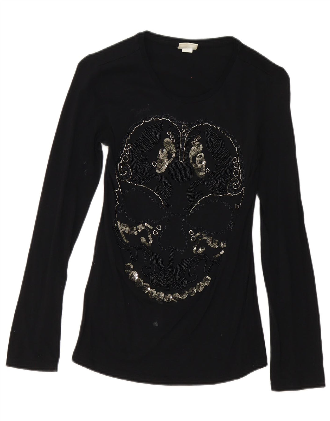 Diesel Haut graphique à manches longues pour femme UK 8 Small Noir Coton