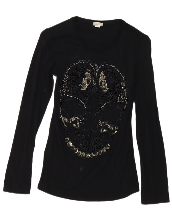 Diesel Haut graphique à manches longues pour femme UK 8 Small Noir Coton