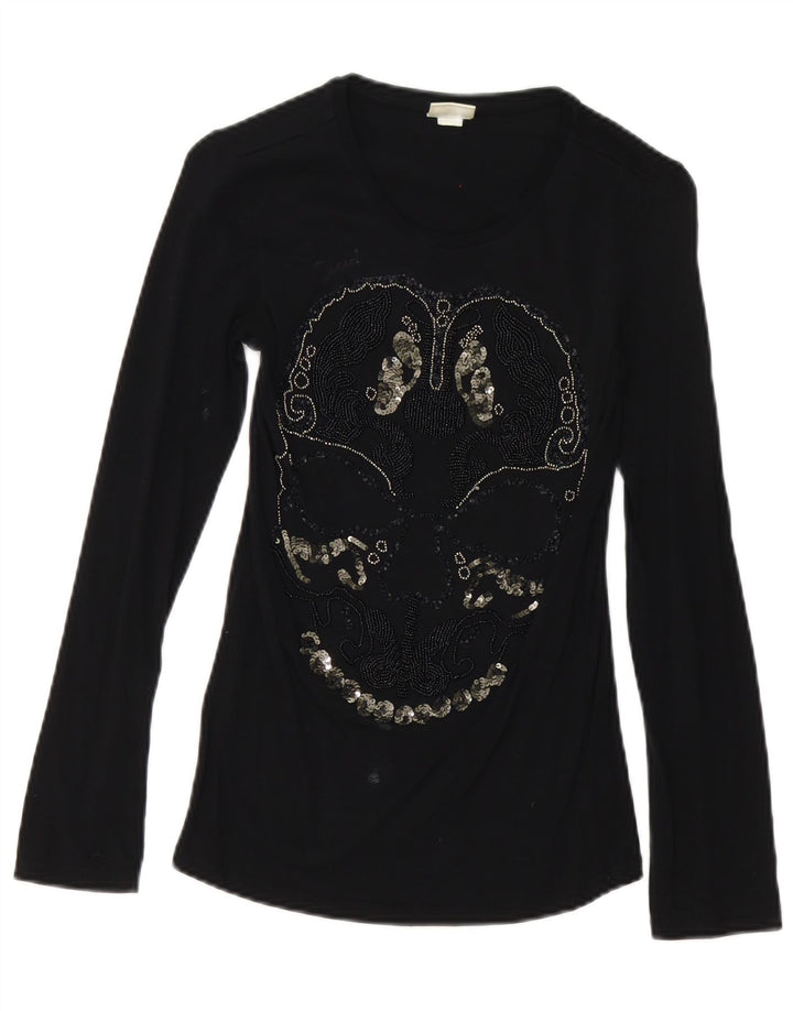 Diesel Haut graphique à manches longues pour femme UK 8 Small Noir Coton