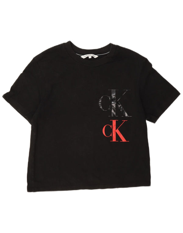 Calvin Klein Jeans T-shirt court graphique pour femme UK 14 Noir moyen