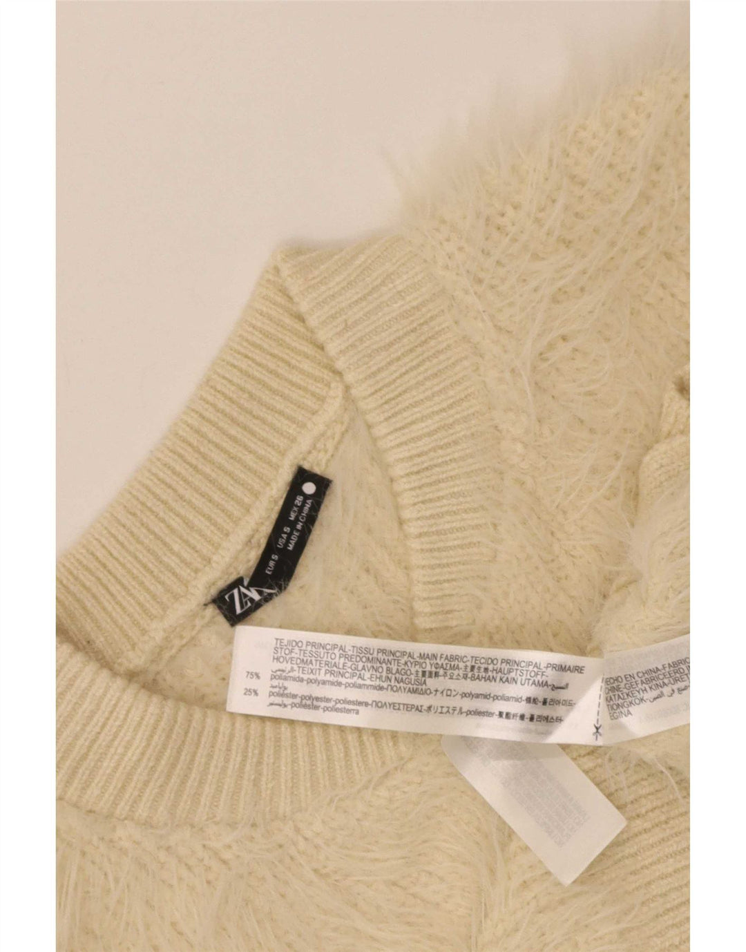 Zara Femmes Crop Cardigan Pull UK 8 Petit Beige Polyester