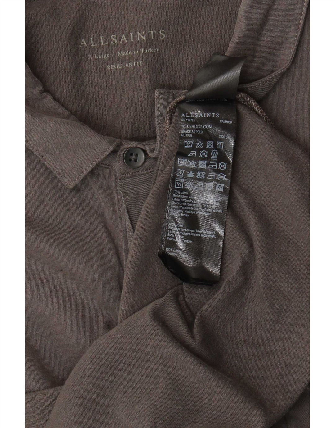 All Saints Polo Regular Fit XL Gris Coton Homme