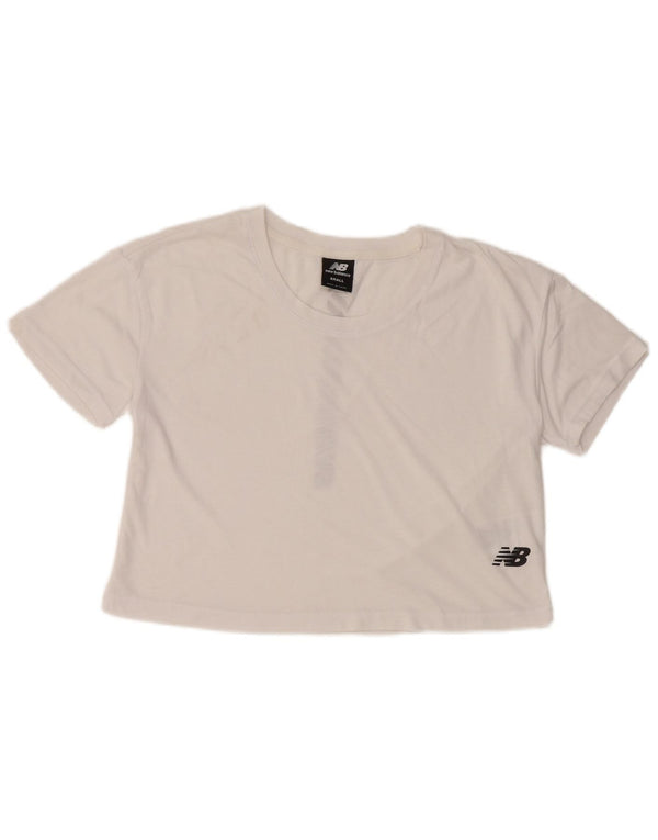 NEW BALANCE T-shirt court graphique pour femme UK 10 petit coton blanc
