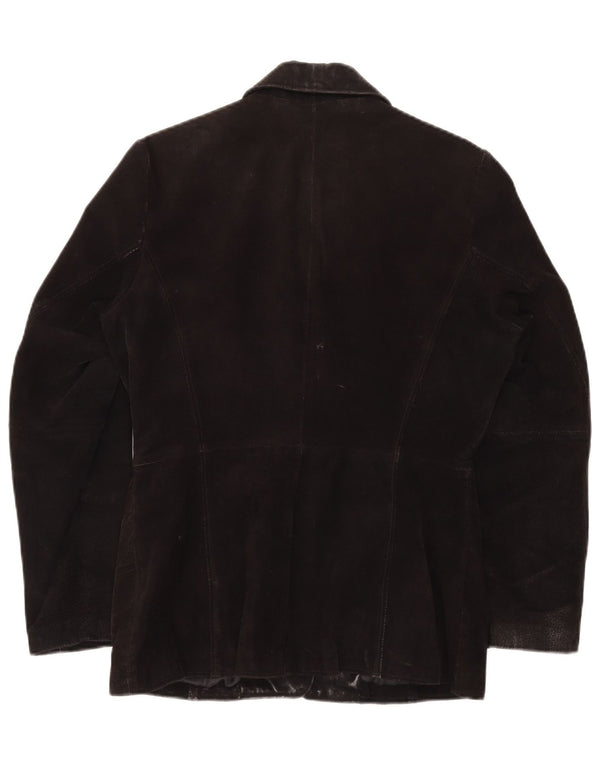 GYPSY Veste blazer en daim à 3 boutons pour femme UK 14 Cuir noir moyen