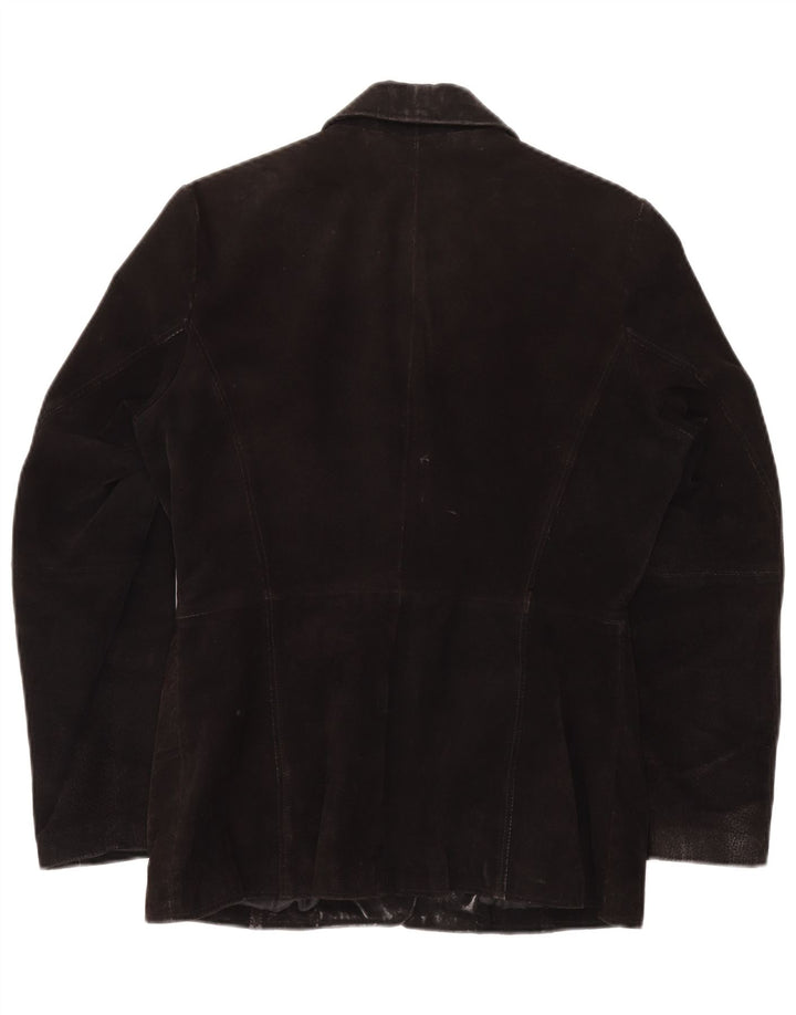 GYPSY Veste blazer en daim à 3 boutons pour femme UK 14 Cuir noir moyen