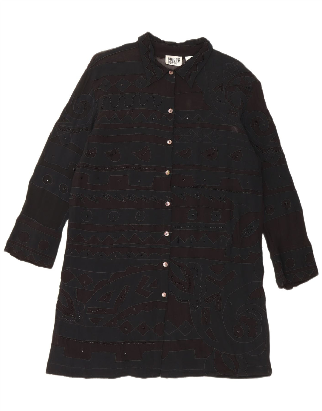 Chico's Robe chemise pour femme UK 14 Rayonne géométrique noire moyenne