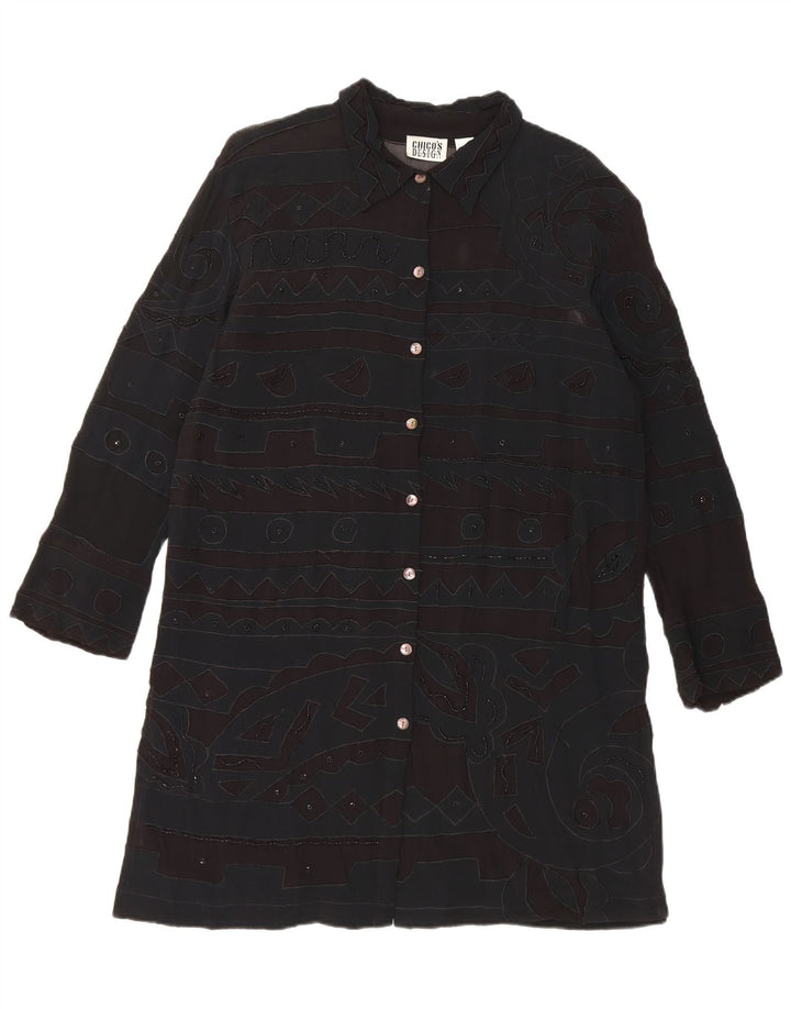 Chico's Robe chemise pour femme UK 14 Rayonne géométrique noire moyenne