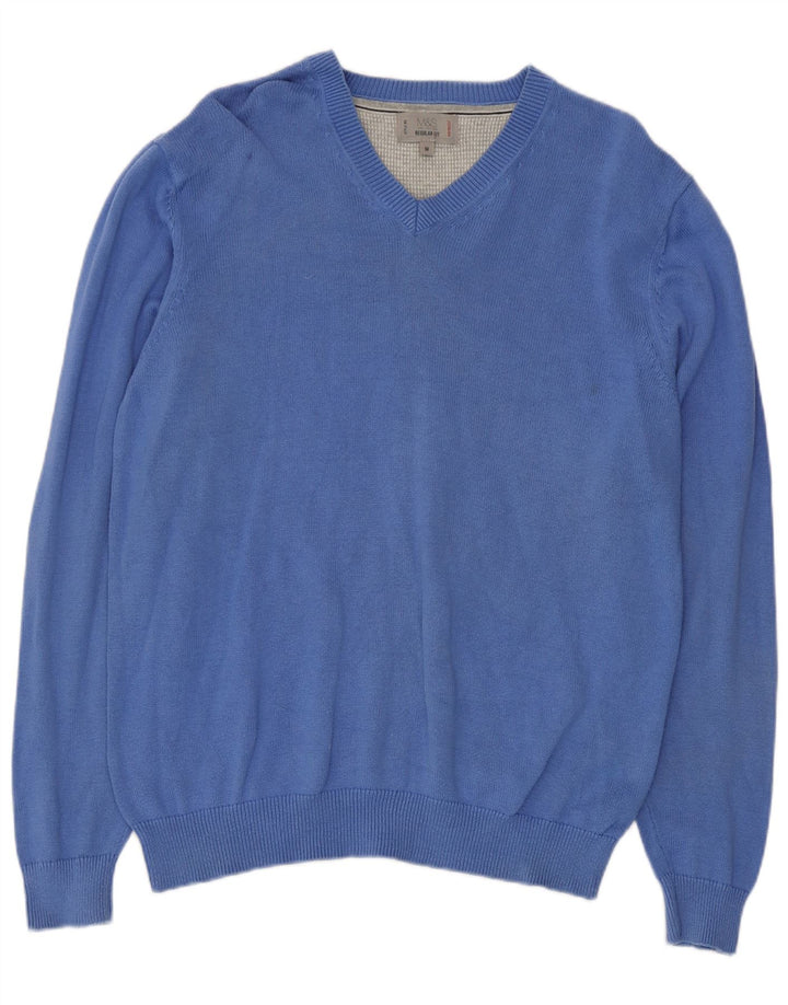 Marks & Spencer Pull Col V Homme Bleu Moyen Coton