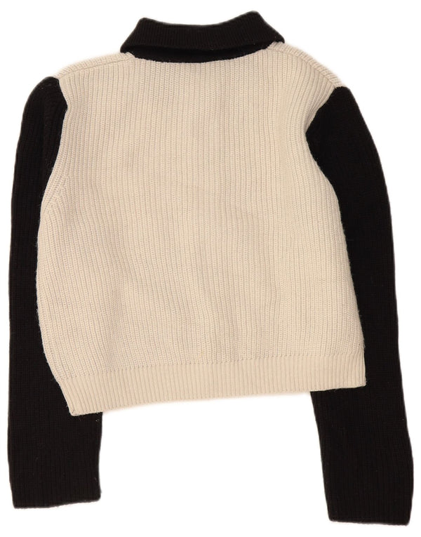 Zara Womens Crop Cardigan Sweater UK 14 Medium Noir Colorblock Acrylique