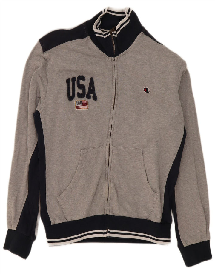 Champion Veste de Survêtement Graphique Homme Gris Moyen Colourblock Cotton