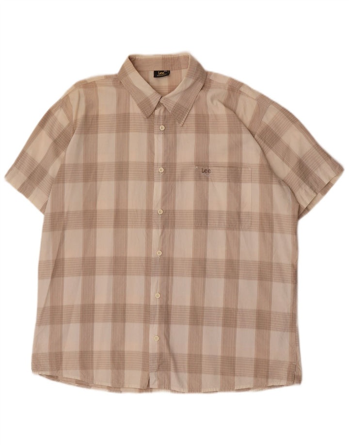 Lee Chemise à manches courtes pour homme 2XL en coton à carreaux beige