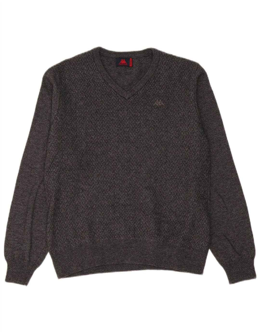 Kappa Pull col V pour homme en laine à chevrons gris petit