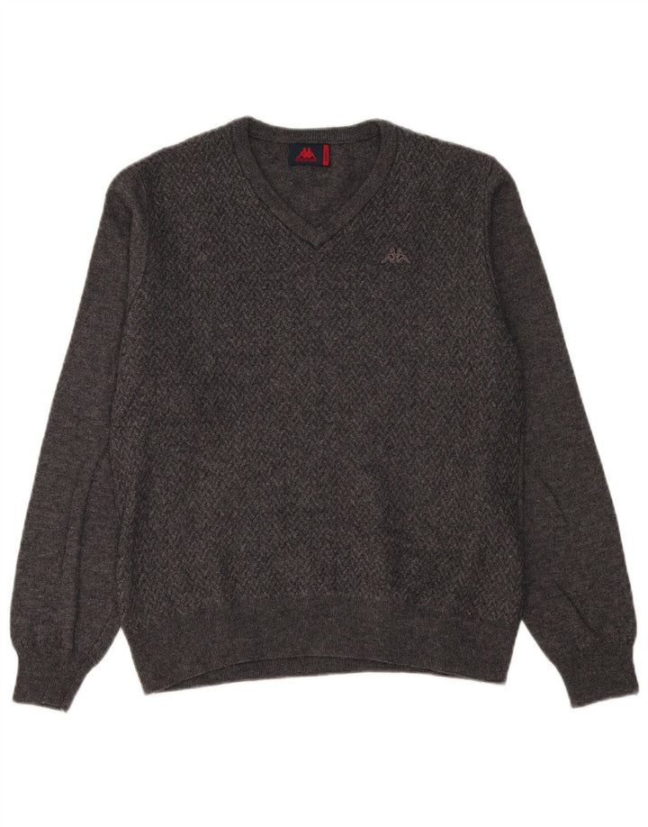 Kappa Pull col V pour homme en laine à chevrons gris petit
