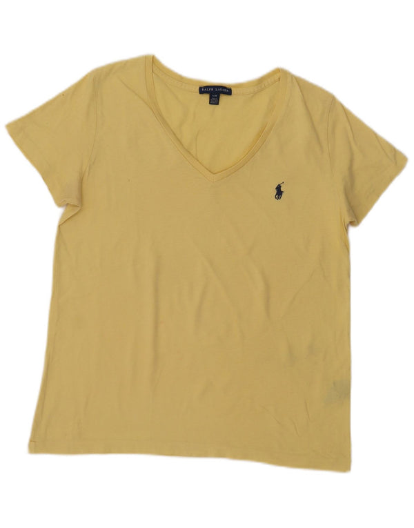 Ralph Lauren T-Shirt Femme Top UK 14 Large Jaune Coton