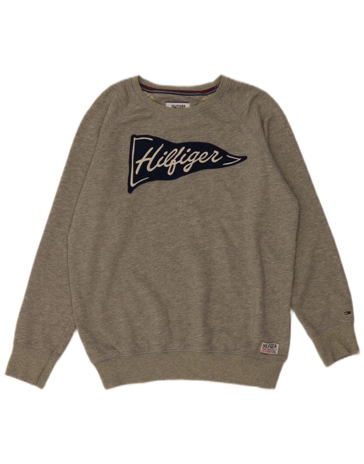 TOMMY HILFIGER Sweat-Shirt Graphique Homme Petit Gris Coton